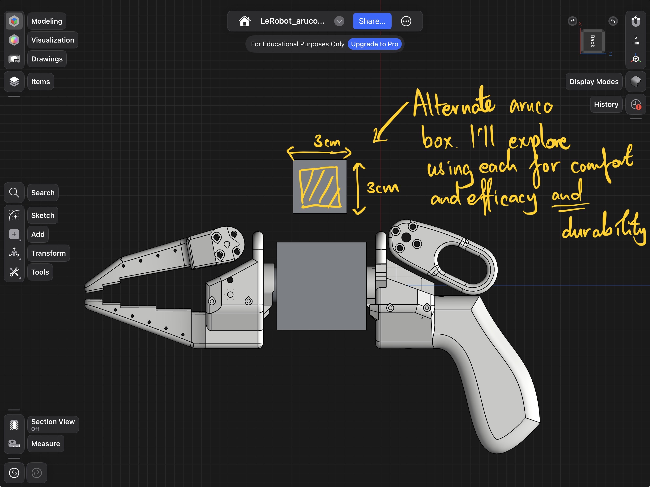 Second design iteration exploring alternate ArUco box for comfort and durability