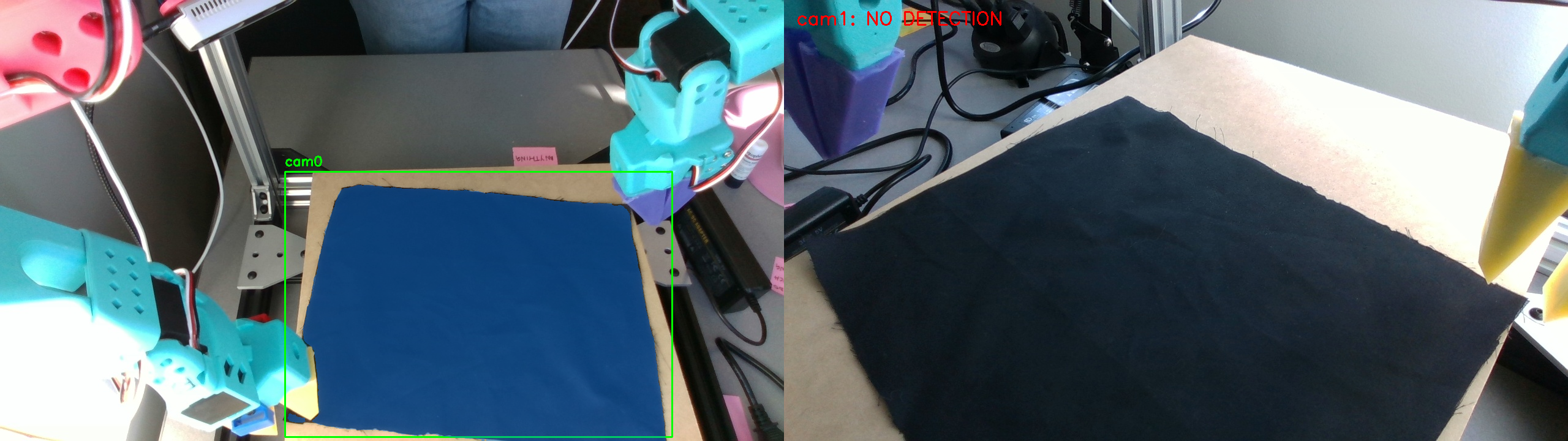 Dual-camera RGB detection of flat cloth