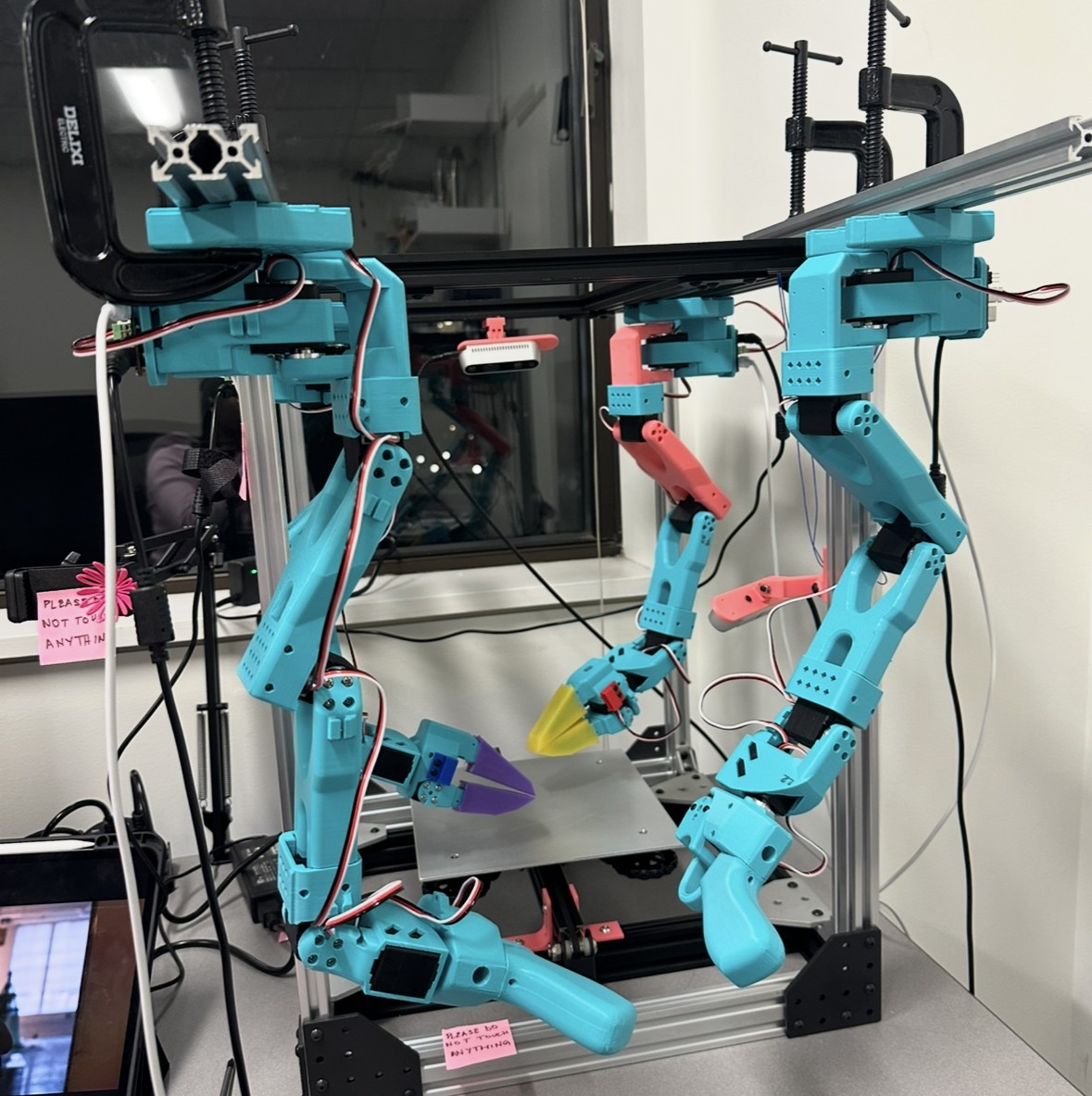 Sew unit, dual SO-101 arms built from scratch at Brown